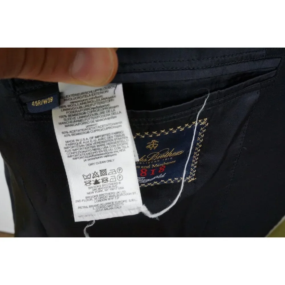 Brooks Brothers Fitzgerald Navy Blue 100% Wool 2 Pc Suit Jacket Pants Sz 45R